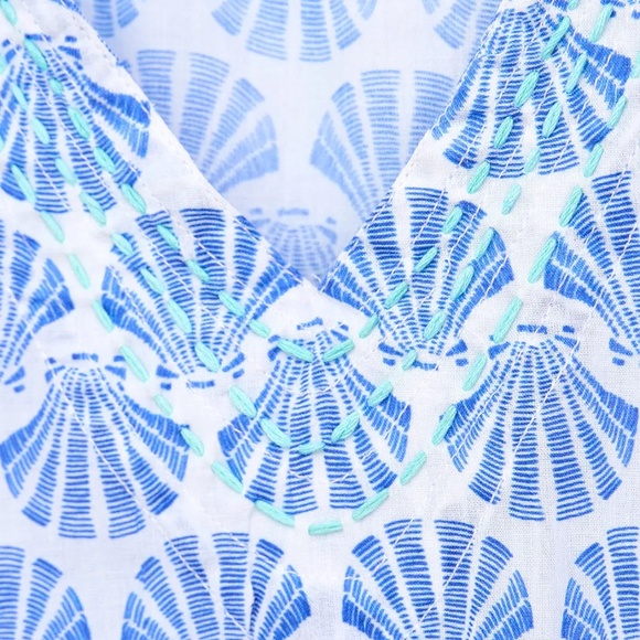 New blue and white‎ shell kaftan dress with tassels Sz SM (6-8) (EU 38) - Picture 5 of 7